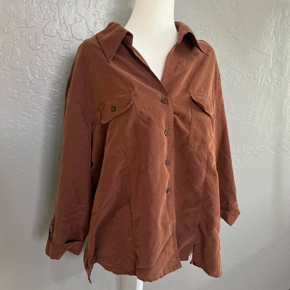 Rust-Brown Button Front Shirt - Relaxed Fit - Picture 2 of 8